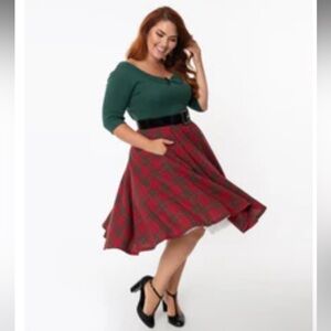 Unique Vintage red plaid swing skirt